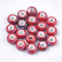 Красный Фарфоровые бусины ручной работы, фантазии античного стекла фарфора, бусины с большим отверстием, рондель, красные, 15x8 мм, отверстие : 6 мм