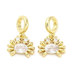 Краб Латунное микропейв с кубическим цирконием европейские подвески с подвесками, Подвески с большими отверстиями, без кадмия и без свинца, краб, 18.5 мм, отверстие : 4.2 мм