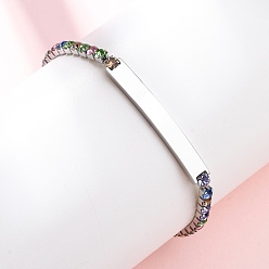 Разноцветный 304 браслеты-цепочки из нержавеющей стали со стразами, идентификационные браслеты для женщин, квадратный, цвет нержавеющей стали, красочный, 7-1/8 дюйм (18 см)