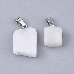 White Jade Natural White Jade Pendants, with Stainless Steel Snap On Bails, Nuggets, 15~35x10~20x5~15mm, Hole: 3x7.5mm