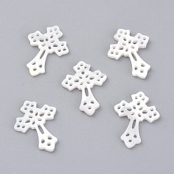 Белые Ракушки Подвески из натурального белого жемчуга, крестик, 20.5x15.5x1.5 мм, отверстие : 1~1.2 мм