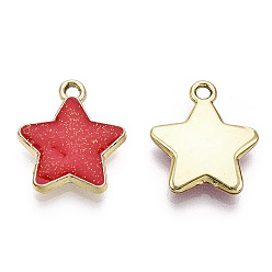 Red Alloy Enamel Pendants, with Glitter Powder, Cadmium Free & Nickel Free & Lead Free, Star Charm, Light Gold, Red, 17.5x15x3mm, Hole: 1.8mm