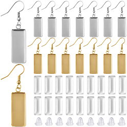 Золотой & Цвет Нержавеющей Стали Комплекты для изготовления сережек, В комплект входят 20 шт. 304 фурнитура для сережек-подвесок из нержавеющей стали, с 20шт. пластиковых гаек-ушей и 20шт. стеклянных кабошонов, золотые и нержавеющая сталь цвет