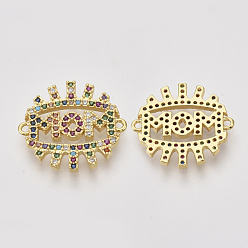 Настоящее золото 18K День матери, латунь, микропаве, циркониевые соединения, соединители, слово мама, без никеля , красочный, реальный 18 k позолоченный, 19x21x2 мм, отверстие : 1.2 мм