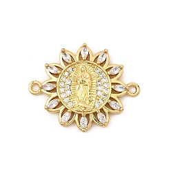 Virgin Религиозные латунные микро-паве прозрачные кубические цирконии цветы соединительные подвески, реальный 18 k позолоченный, без свинца и без кадмия, долговечный, стойки покрытие, девственница, 24x19.5x3 мм, отверстие : 1.6 мм