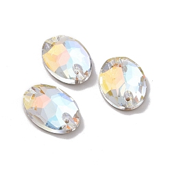 Light Crystal AB Овальная форма пришить стразами, k 5 стеклянный страз, 2-отверстие ссылка, плоская спинка с покрытием, швейные украшения, свет кристалл AB, 16x11x4.5 мм, отверстие : 0.9 мм