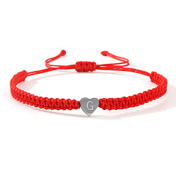 Letter G Регулируемые 304 плетеные браслеты из бусин из нержавеющей стали для женщин, сердце с письмом, Буква G, внутренний диаметр: 11 дюйм (28 см)