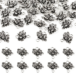 Flower Tibetan Styles Alloy Connector Charms, Antique Silver, Flower, 14.5x14x4mm, Hole: 2mm, 50pcs