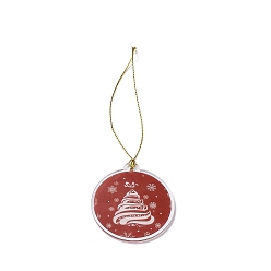 Christmas Tree Christmas Theme Acrylic Pendant Decoration, Nylon Cord Hanging Decoration, Flat Round, Christmas Tree, 190~205mm