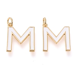 Letter M Латунь эмаль подвески, с целью перехода в кольце, долговечный, реальный 18 k позолоченный, letter.m, белые, letter.m, м: 18x15x1.8 мм, прыжковые кольца: внутренний диаметр: 3 мм