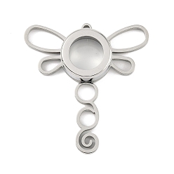 Нержавеющая Сталь Цвет 304 медальон из нержавеющей стали, большие подвески, со стеклом, очарование стрекозы, цвет нержавеющей стали, 50x47.5x10.5 мм, отверстие : 2.2 мм