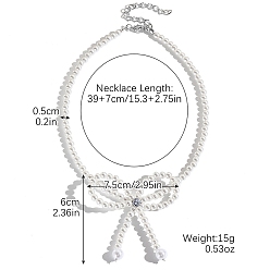 Прозрачный Женские ожерелья из пластика с искусственным жемчугом и микропаве из бисера циркония, бантом, прозрачные, 15.35 дюйм (39 см)