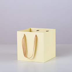 Кукурузный Шелк Однотонные подарочные пакеты из крафт-бумаги с ленточными ручками, для дня рождения свадьбы рождественской вечеринки сумки для покупок, квадратный, цвет колоса кукурузы, 20x20x20 см