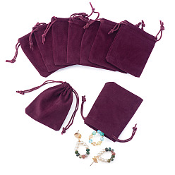 Темно-Красный 20шт. прямоугольные бархатные мешочки с завязками, мешки для подарков на рождество, темно-красный, 9x7 см