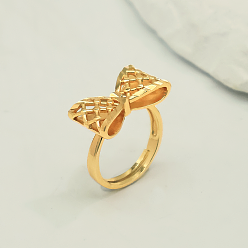 Золотой Полые латунные кольца для женщин, бантом, золотые, 16 mm ~ 20 mm