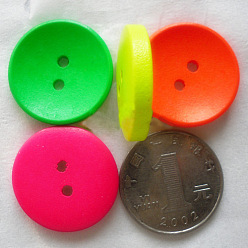 Mixed Color Round 2-hole Basic Sewing Button, Wooden Buttons, Mixed Color, 25mm