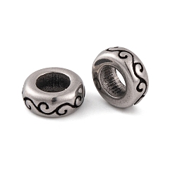 Античное Серебро 304 из нержавеющей стали европейские шарики, бусины с большим отверстием, рондель, античное серебро, 8x3 мм, отверстие : 4 мм