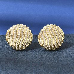 Золотой Женские серьги-гвоздики из латуни с прозрачным кубическим цирконием, волнистая текстура плоская круглая, золотые, 16 мм