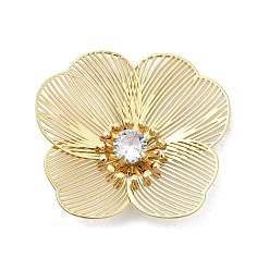 Настоящее золото 18K Латунный кабошон, со стразами, долговечный, без никеля , цветок, реальный 18 k позолоченный, 31x35x5.5 мм