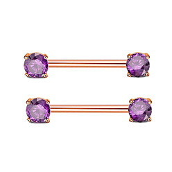 Фиолетовый 304 плоские круглые штанги из нержавеющей стали с кубическим цирконием, розовое золото , фиолетовые, 16 мм, штифты : 1.6 мм