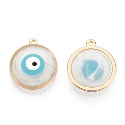Белый Эпоксидная смола эмаль подвески, Злые чары глаз, с реечным покрытием из сплава светло-золотистого цвета с открытой задней панелью, без кадмия, без никеля и без свинца, белые, 18.5x16x2.5 мм, отверстие : 1.2 мм