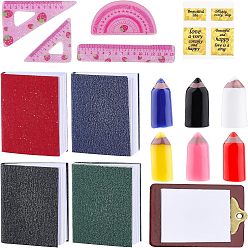 Mixed Color Dollhouse Accessories Pretending Prop Decorations, Mini Pencil & Ruler & Note Book, Mixed Color, 11~27x2~20.5x0.5~7mm
