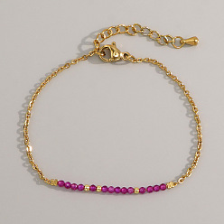 Рубин Браслеты из натуральных рубиновых бусин, 304 ювелирные изделия из троса из нержавеющей стали для женщин