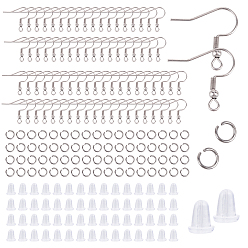 Stainless Steel Color 600pcs 3 Styles 304 Stainless Steel Earring Hooks & Open Jump Rings, with Silicone Ear Nuts, Stainless Steel Color, 200pcs/style