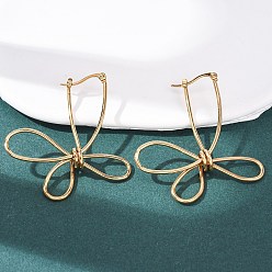 Золотой Полые серьги-кольца из нержавеющей стали с цветком, с 201 штифтов из нержавеющей стали, золотые, 304 мм