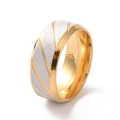 Golden & Stainless Steel Color 201 Stainless Steel Grooved Rhombus Finger Ring for Women, Golden & Stainless Steel Color, Inner Diameter: 17mm
