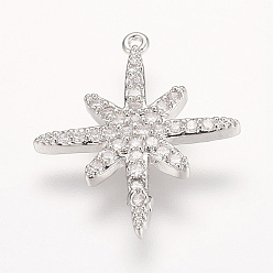 Платина Латунные микро проложить кубического циркония подвески, звезда, платина, 19x16x2 мм, отверстие : 1 мм