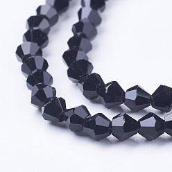 Black Imitation Austrian Crystal 5301 Bicone Beads, Faceted Glass Beads Strands, Black, 4x4mm, Hole: 1mm, about 88~89pcs/strand, 12.99~13.39 inch
