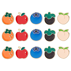 Mixed Shapes 15 шт. 5 стили фруктовые эмалевые булавки, булавки для лацканов из сплава для одежды рюкзака, разнообразные, 14~17x14.5~15.5 мм, 3 шт / тип