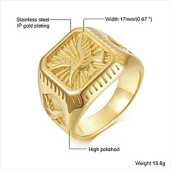 Golden 304 Stainless Steel Finger Rings for Men, Eagle, Golden, US Size 10(19.8mm)