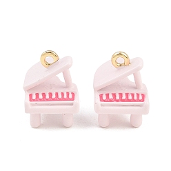 Pink Alloy Enamel Pendants, Piano Charms, Golden, Pink, 14.5x10.5x10.5mm, Hole: 1.2mm