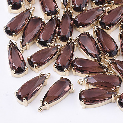 Индийский Красный Прозрачные стеклянные подвески, с латунной фурнитурой , граненые, слеза, золотой свет, Индийская красная, 18.5x8.5x6 мм, отверстие : 1 мм