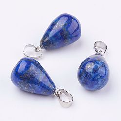 Ляпис-Лазурь Природный лазурит подвески, с латунной фурнитурой платинового цвета, капля, 24~24.5x14 мм, отверстие : 5x7 мм