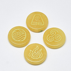 Топаз Нефрит Кабошоны из натурального топазового нефрита, плоский круг с благоприятным рисунком облаков, 25x5.5 мм, 4 шт / комплект