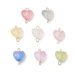 Золотой 8 шт. 8 цвета матовые прозрачные акриловые подвески-соединители, звенья-сердечки с 304 двойными петлями из нержавеющей стали, разноцветные, золотые, 14.5x10x5.5 мм, отверстия : 2 mm и 2.5 мм, 1 шт / цвет