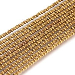 Golden Plated Electroplate Glass Beads Strands, Round, Full Plated, Golden Plated, 2mm, Hole: 0.6mm, about 180pcs/strand, 14.17 inch(36cm)