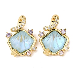 Золотой Латунные подвески с кубическими цирконами и смоляным паве, подвески в форме ракушек, золотые, 19.5x13.5x4.5 мм, отверстие : 5x2.5 мм