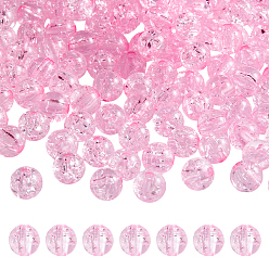 Pink 500Прозрачные акриловые бусины с кракле, круглые, розовые, 8 мм, отверстие : 2 мм