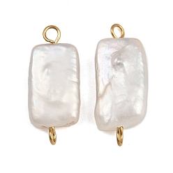 Настоящее золото 18K Подвески-пряжки из натурального пресноводного жемчуга Кеши, с 304 двойными петлями из нержавеющей стали, белые, ионное покрытие (ip), реальный 18 k позолоченный, 22~24x9~10.5x4~6 мм, отверстие : 2~2.5 мм