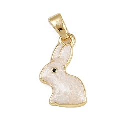 Белый Латунные микро проложить кубического циркония подвески, кролик, с эмалью, без кадмия и без свинца, реальный 18 k позолоченный, белые, 19.5x11.5x2.5 мм, отверстие : 2.5 мм