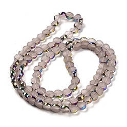 Misty Rose Electroplate Frosted Glass Beads Strands, Rainbow Plated Edge Beads , Faceted Flat Round, Misty Rose, 5~6x6~6.5x3.5~4mm, Hole: 1.2~1.4mm, about 100pcs/strand, 21.10''(53.6cm)