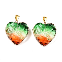 Коралловый Подвески из светло-золотого латунного стекла, с железной фурнитурой, сердце, коралл, 31x29.5~30x12.5~13 мм, отверстие : 7x4 мм