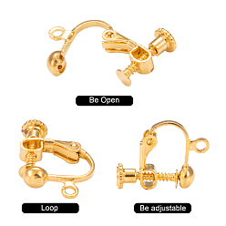 Golden Brass Screw On Clip-on Earring Findings, Spiral Ear Clip, For Non-Pierced Ears Jewelry, Golden, 18x14x3mm, Hole: 1.6mm