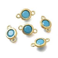 Темно-Голубой Подвески из латуни с кубическим цирконием, плоские круглые ссылки, реальный 18 k позолоченный, без кадмия и без свинца, долговечный, стойки покрытие, глубокое синее небо, 11x6.5x3 мм, отверстие : 1.4 мм