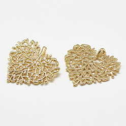 Настоящее золото 18K Латунные подвески, без кадмия, без никеля и без свинца, дерево, реальный 18 k позолоченный, 27x30x1.5 мм, отверстие : 3x2 мм