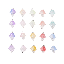 Золотой Подвески из прозрачного стекла в форме гриба, граненые, с латунными петлями, золотые, 16x11x10 мм, отверстие : 1.6 мм